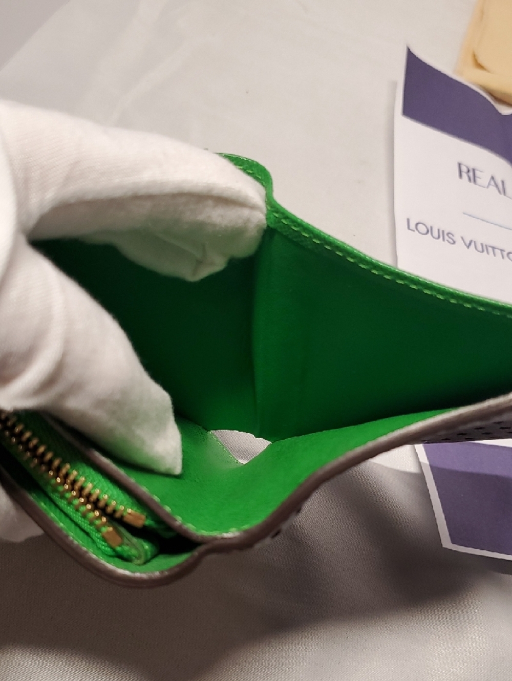 Authentic Louis Vuitton Brown Monogram Wallet with Green Accents - Picture 14 of 16